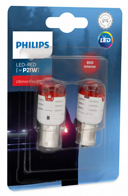 Светодиодные автолампы P21W Philips Ultinon Pro3000 SI LED Red (11498U30RB2)